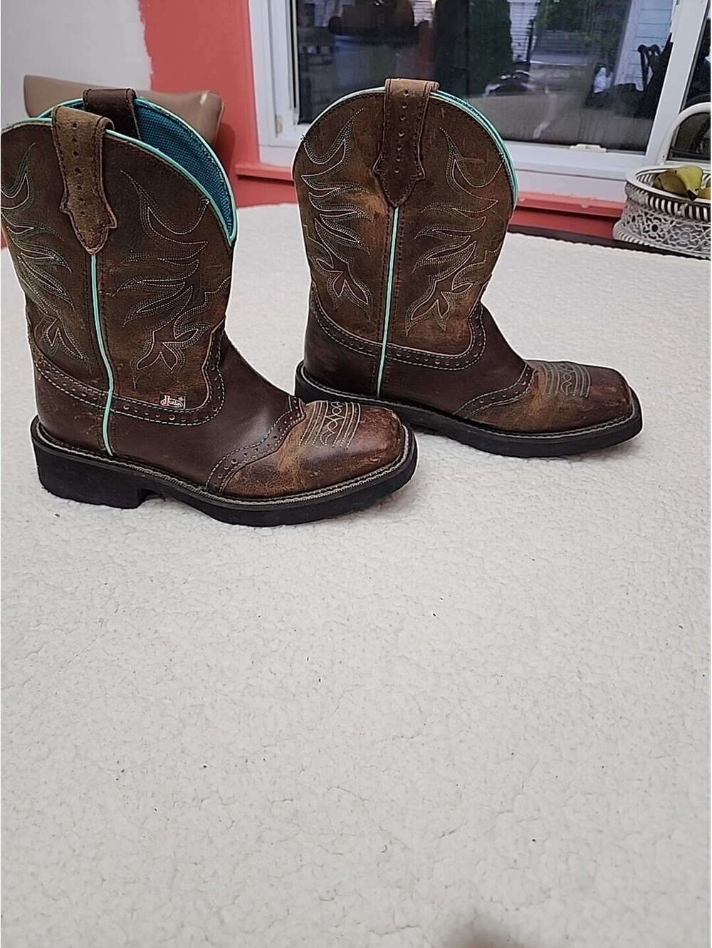 Justin Boots Nettie Square Toe Cowboy  Womens Brown Casual Boots GY9624 9 B